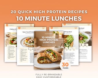 High Protein Lunches Canva Template with 10 Minute Recipes and Health Coach PLR