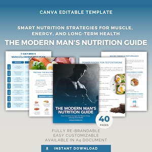 Men’s Health Nutrition Guide: Editable Canva Template for Health Coaches, Muscle Building Meal Plan