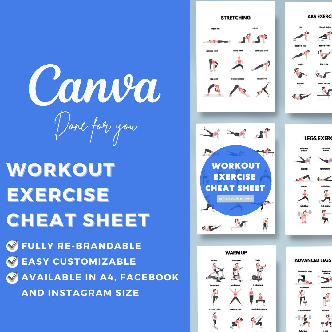 Editable Workout Exercise Cheat Sheet | A4 | Instagram and Facebook ...