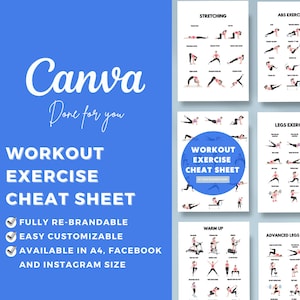 Bewerkbaar Cheatsheet voor workout-oefeningen | A4 | Instagram- en Facebook-formaat | Canvas | Gezondheidscoaching | Fitness | Trainingsroutine
