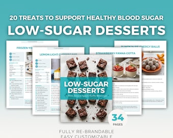 Modello Canva per ricette di dessert a basso contenuto di zucchero senza dolcificanti aggiunti (Health Coach PLR)