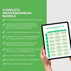 Paquete de dieta mediterránea / Plantilla editable de Canva, guía nutricional, plan de comidas, recetas saludables, coach de salud imagen 4