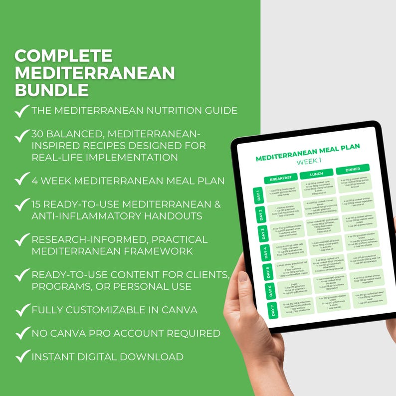 Paquete de dieta mediterránea / Plantilla editable de Canva, guía nutricional, plan de comidas, recetas saludables, coach de salud imagen 4