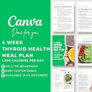 Thyroid Health Meal Plan (4-Week, 1500 Calories): Editable Canva Template for Nutritionists & Health Coaches