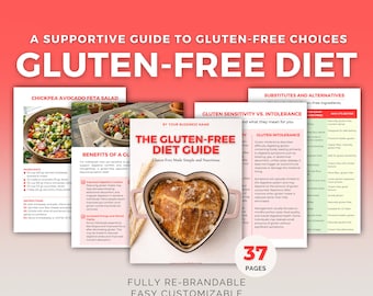Gluten-Free Diet Guide: Editable Canva Template, Healthy Recipes, Meal Plan, Health Coach PLR