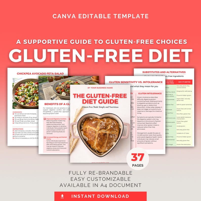 Gluten-Free Diet Guide: Editable Canva Template, Healthy Recipes, Meal Plan, Health Coach PLR image 1