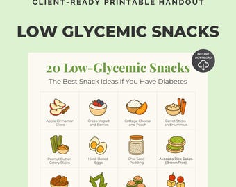 Low Glycemic Snack Guide Printable for Stable Energy and Health Coach PLR