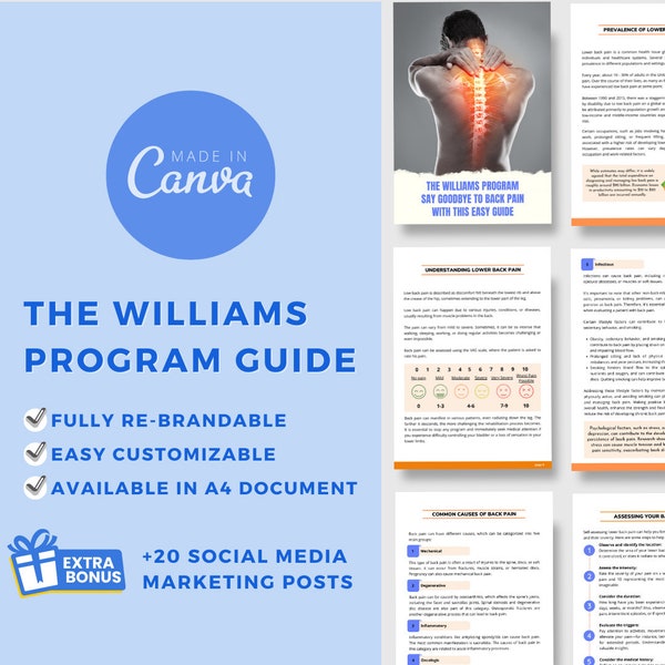 Editable Canva Template The Williams Program Guide | Back Pain Relief | Back Pain Management | Health Coach | Wellness | Lower Back Exercise