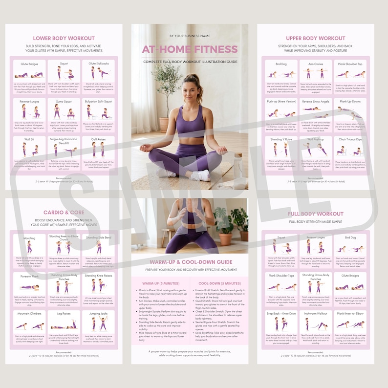 Home Exercise Program Format Home Movement Program | Editable Canva Template, Workout Illustration ...