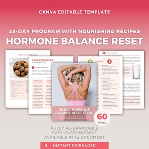 Hormone Balance Reset Guide (28-Day): Editable Canva Template for Health Coaches (Women’s Health Ebook)