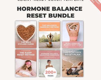 Paquete para restablecer el equilibrio hormonal / Plantilla editable de Canva, programa de 28 días, guía nutricional, coach de salud