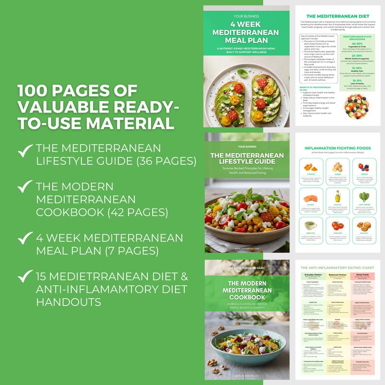 Paquete de dieta mediterránea / Plantilla editable de Canva, guía nutricional, plan de comidas, recetas saludables, coach de salud imagen 5