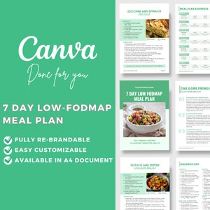 7-dagen Low FODMAP-dieetmaaltijdschema Canva-sjabloon | PDS-beheer | Voedingsbron | Gezondheidscoach | Recepten voor darmgezondheid | Spijsverteringsgezondheid