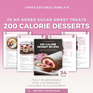 Kalorifattiga dessertrecept | Redigerbar Canva-mall, sötsaker utan tillsatt socker, hälsocoach PLR