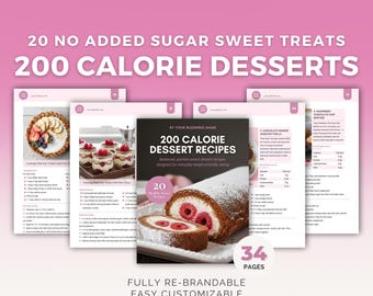 Ricette di dessert ipocalorici / Modello Canva modificabile, Dolci senza zuccheri aggiunti, Health Coach PLR