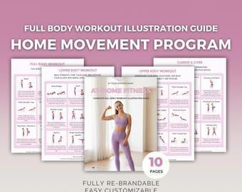 Home Movement Program | Editable Canva Template, Workout Illustration Guide, Exercise Plan, Health Coach PLR