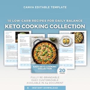 Keto Recipe Cookbook | Editable Canva Template, Nutrition Guide, Low-carb Diet, Health Coach PLR image 1