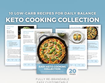 Libro de recetas Keto / Plantilla editable de Canva, Guía de nutrición, Dieta baja en carbohidratos, PLR para entrenadores de salud