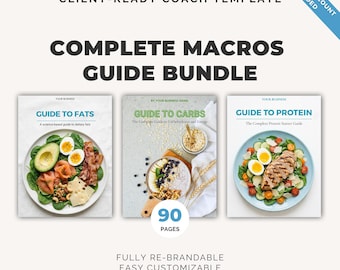 Paquete de macronutrientes/ Plantilla editable de Canva, guía de nutrición, bienestar, grasas, carbohidratos, PLR para entrenadores de salud