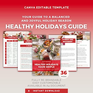 Guida alle vacanze salutari / Modello Canva modificabile / Benessere e nutrizione, download immediato, DFY PLR