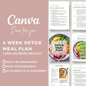 Detox Meal Plan (4-Week, 1500 Calories): Editable Canva Template for Nutritionists & Health Coaches