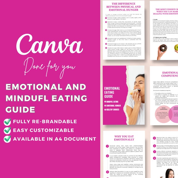Editable Canva Template: Emotional and Mindful Eating Guide Pack | Health Coach | Intuitive Eating Principles | 7 day Guide | Wellness