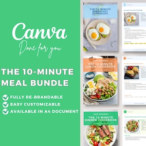 Editable 10-Minute Meal Cookbook Bundle: Canva Templates for Health Coaches