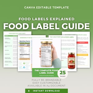 Gids voedseletiketten | Bewerkbare canva-sjabloon, PLR voor gezondheidscoach, voedingsvoorlichting, afdrukbaar diagram