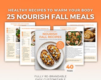 25 Fall Recipes Canva Template, Healthy Autumn Cookbook, Nourishing Meals Guide, Health Coach PLR