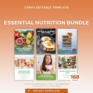 Nutrition Bundle: Editable Canva Template for Health Coaches, Macros and Calories, Vitamins, Meal Prep