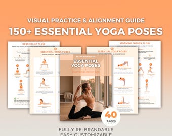 Plantilla de Canva para tarjetas de posturas de yoga / Más de 150 ilustraciones, guía de bienestar, PLR para entrenadores de salud