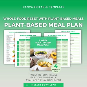 Canva-sjabloon voor plantaardig maaltijdplan | Wellnesssysteem voor 4 weken zonder recept