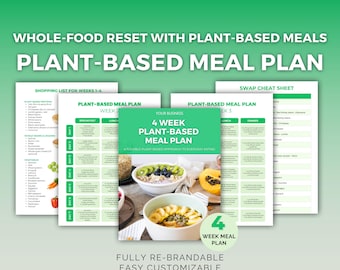 Plant Based Meal Plan Canva Template | 4 Week No Recipe Wellness System PLR