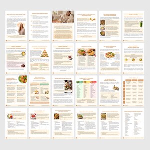 May include: A collection of informational pages with text and images, likely from a health or wellness guide. The pages feature titles like "Why Your Body Feels Out of Sync" and "The Insulin Supportive Plate Model". The color scheme is primarily beige and white.