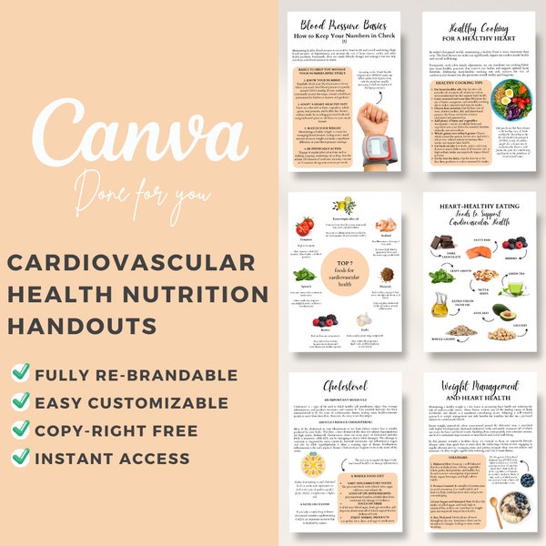 Editable Canva Handouts Template | Heart Health Nutrition | High Blood Pressure | Cholesterol | Diets for Heart Health | Cardiovascular Diet