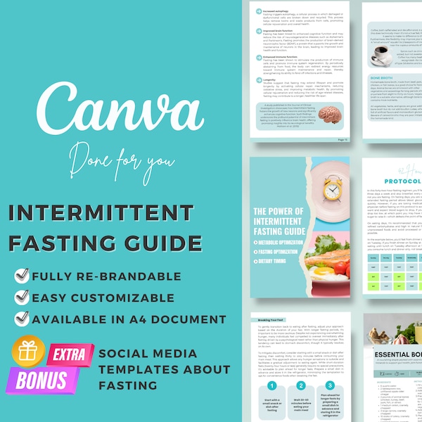 Canva Editable Intermittent Fasting Guide Template | Social Media Content | Health Benefits | Healthy Recipe | Meal Plan | Nutrition | Coach