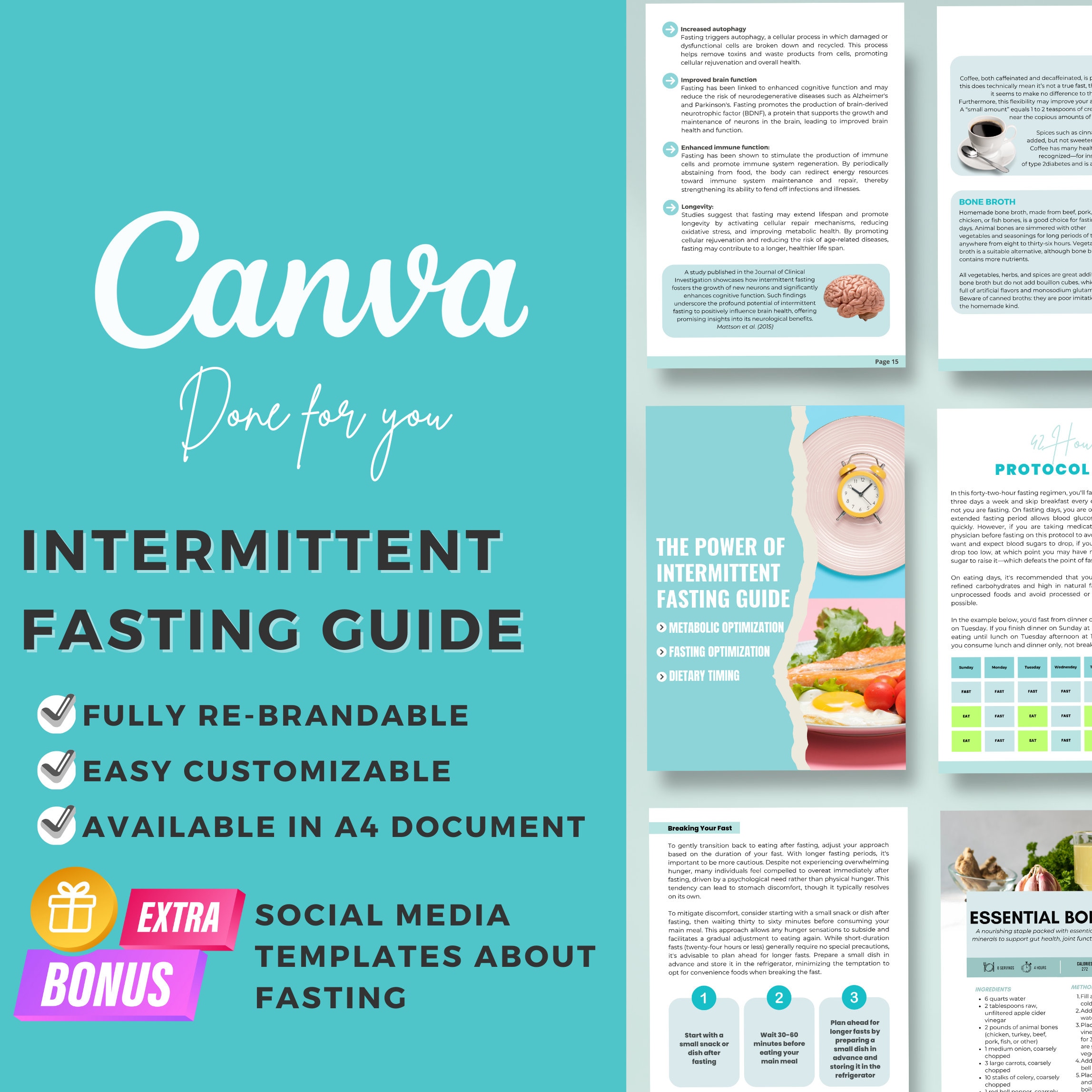 Intermittent Fasting Guide: Editable Canva Template for Nutritionists & Health Coaches (Meal Plan and Recipes)
