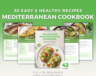 Mediterranean Diet Cookbook: Editable Canva Template, Health Coach PLR, Healthy Recipes, Nutrition