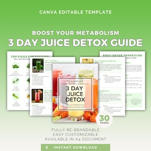 3-Day Juice Detox Guide Canva Template: Nutrition Ebook (Digital Download)
