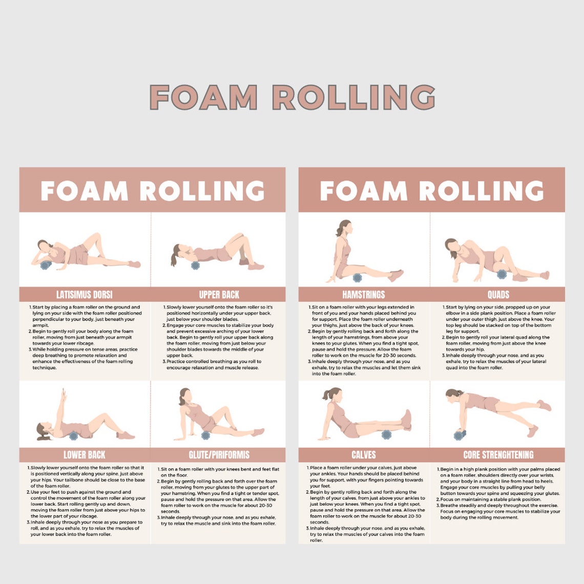 Editable Stretching and Foam Rolling Chart Cheat Sheet Canva A4 Health ...