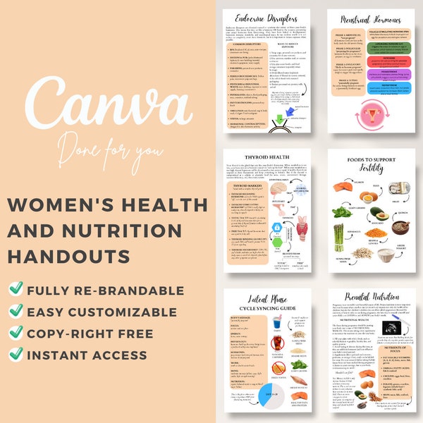 Editable Canva Handouts | Balancing Your Hormones: Empowering Women's Health | Menopause, Fertility | Cycle Care | Nutrition | Education