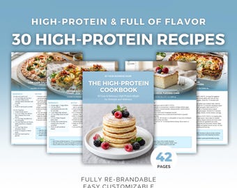 Libro de cocina con 30 recetas altas en proteínas / Plantilla de Canva, Comidas para bajar de peso, PLR para entrenadores de salud