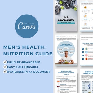 Editierbare Canva Template Men Gesundheit Ernährungsratgeber | Muskelkraftstoff | Testosteron | Tank-Erholung | Herzgesunde Entscheidungen | Diät | Training