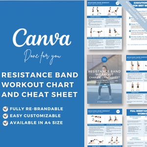 Resistance Band 25+ Exercise Editable Canva Template , Workout Program, Chart Cheat Sheet Coach Fitness Resource Illustration Health DFY PLR