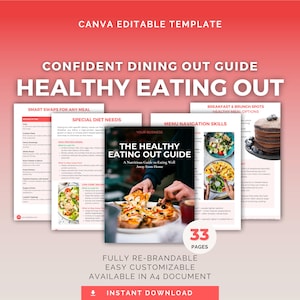 Guida per un'alimentazione sana fuori casa / Modello Canva modificabile / Strumento di coaching sanitario / Download digitale PLR