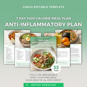 Entzündungshemmender Essensplan Canva Template 1400 Kalorien mit Gesundheit Coach PLR