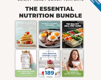 Paquete de nutrición: Plantilla editable de Canva para asesores de salud, macronutrientes y calorías, vitaminas y preparación de comidas.