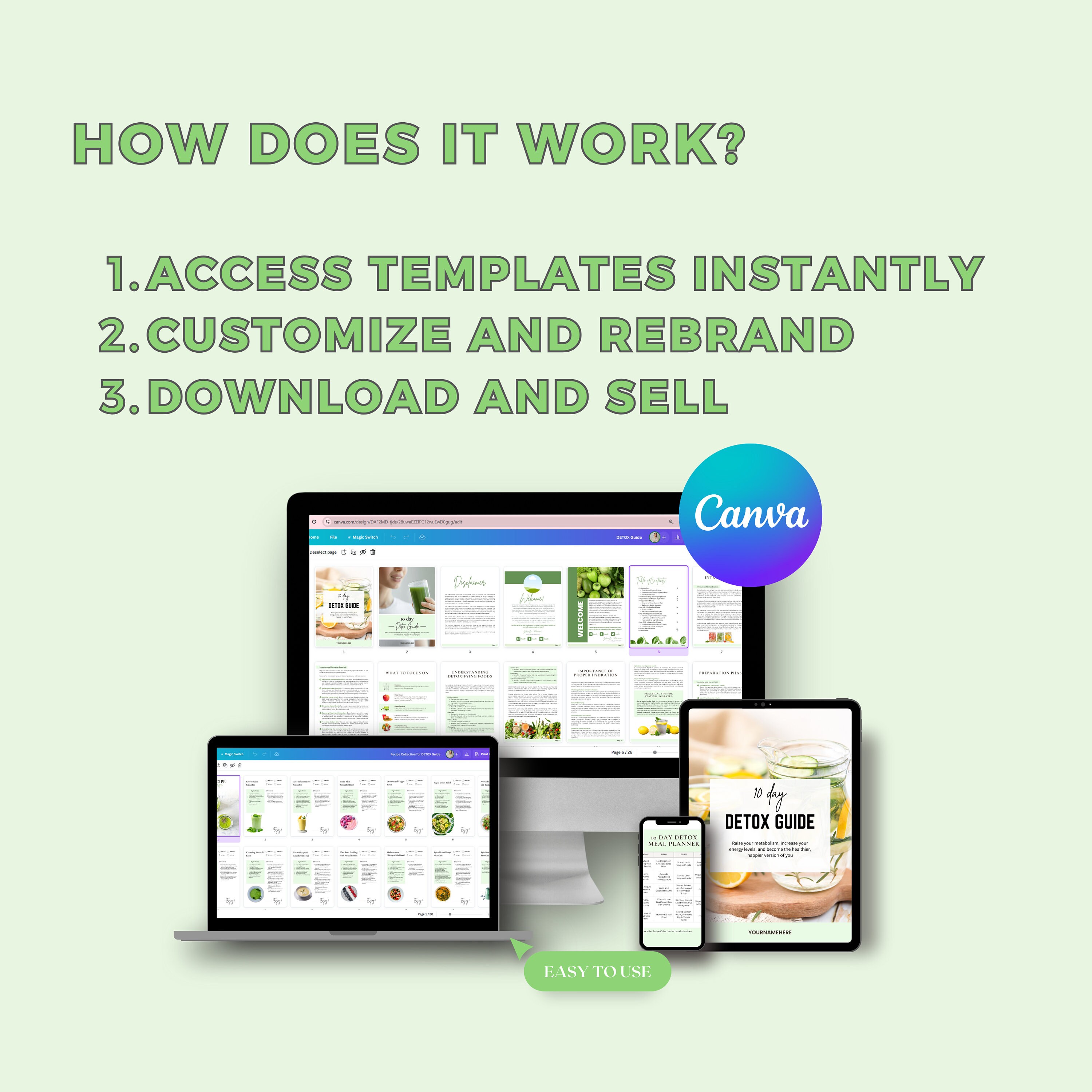 Editable Canva Template Detox Guide 10 Day Meal Planner Cleanse