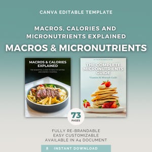 Paquete de macronutrientes y micronutrientes / Plantilla editable de Canva / Guía nutricional para asesores de salud