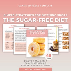 Guida nutrizionale senza zucchero: modello Canva modificabile per nutrizionisti e health coach, alimentazione sana